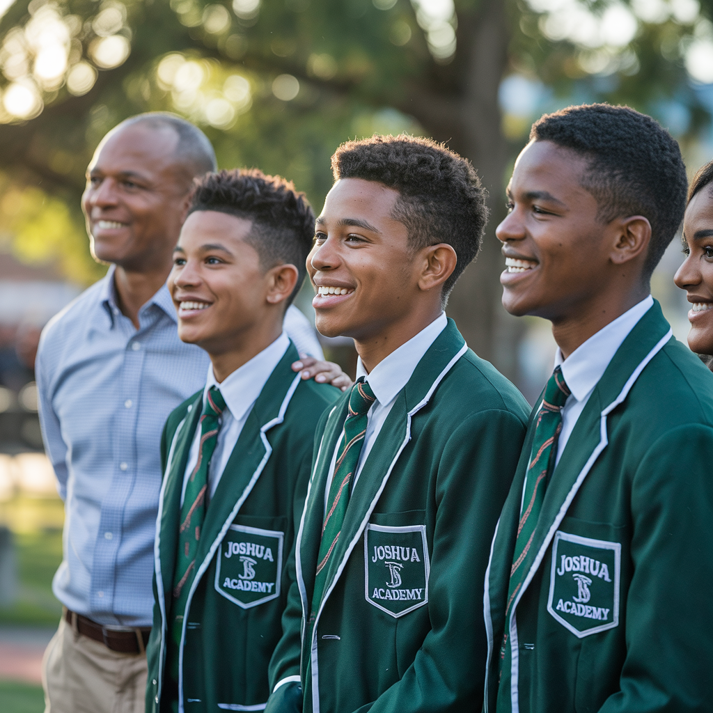 Joshua Academy students in formal green uniforms